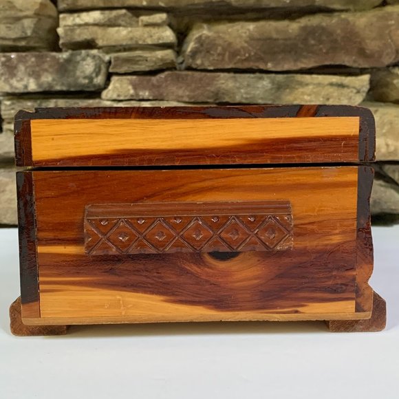 VTG Canoe Cedar Box Hand Carved Wood Decoupage Trinkets Cabin Rustic - Picture 4 of 15